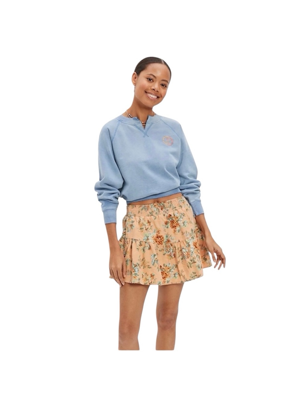 American Eagle AE Tiered Floral Corduroy Mini Skirt - large